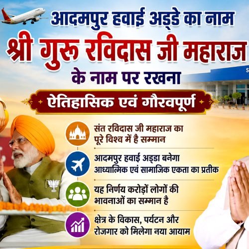 आदमपुर हवाई अड्डे का नाम श्री गुरु रविदास जी महाराज के नाम पर रखने के लिए पत्र लिखकर प्रधानमंत्री नरेंद्र मोदी जी का आभार – सुशील कुमार रिंकू